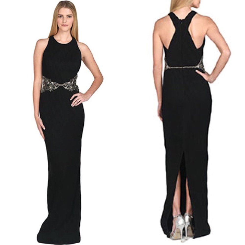 Badgley Mischka Pleated Beaded Gown